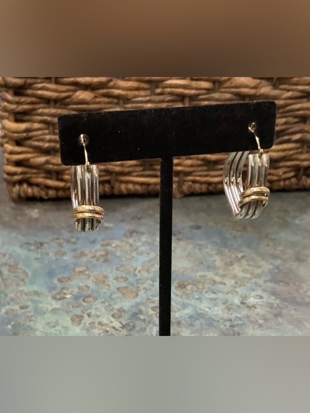 Two-Tone Sterling Silver and Gold Hoop Drop Earrings - Women Jewelry